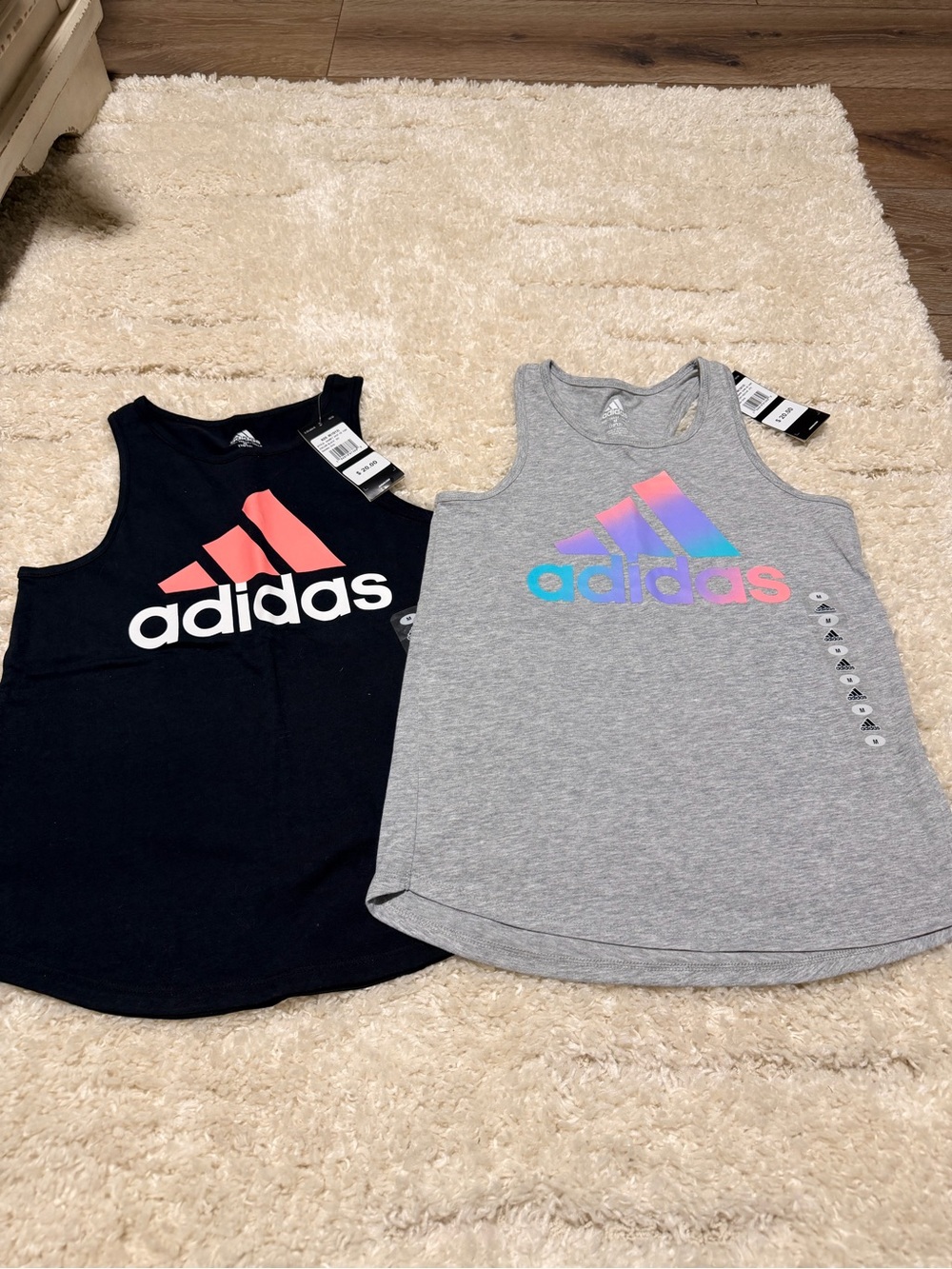 adidas Girls' Tank Tops in Black and Gray with Pink & Multicolor Logo